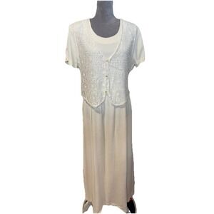 Vintage 90s Y2K Byer Studio Dress Sz M White Crochet Vest‎ Midi Maxi Fairy